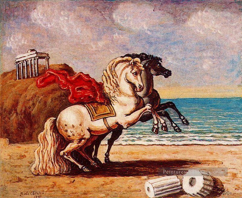 chevaux et Temple 1949 Giorgio de Chirico surréalisme Peintures à l'huile